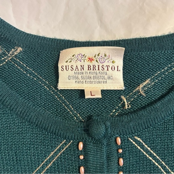 SUSAN BRISTOL Vintage Hand Beaded Embroidered Cardigan Sweater L - Picture 9 of 11